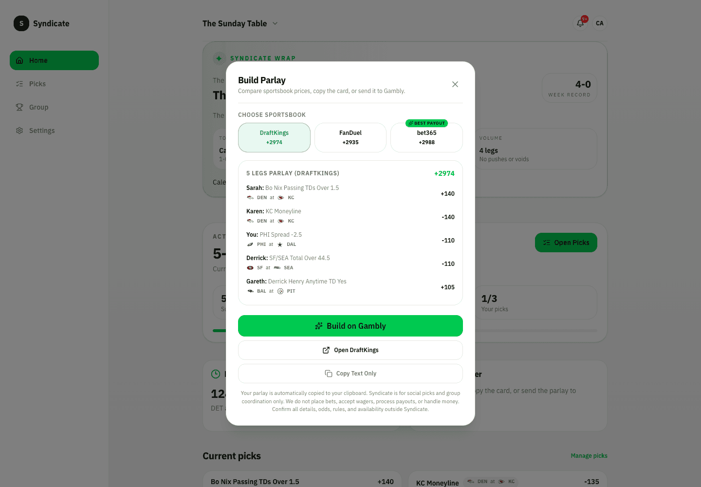 Syndicate demo export modal